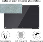 TOWON 6 x 4ft Glass Whiteboard Wall, Black Magnetic White Board Dry Erase 72 x 48 in, Big Glass Dry Erase Board with Multi-Color Markers, Strong Magnets, Pen Tray and Eraser, Frameless