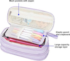 Big Pencil Case Zipper Pencil Pouch Organizer Large Capacity Pen Bag with Handle Portable for Girls Kids Adults Gift Pen Case for School Home Office Purple