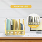 SUPEASY Desk Organizers Metal Desk Magazine File Holder with 5 Vertical Compartments Rack File Organizer for Office Desktop, Home Workspace, Gold