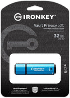 Kingston Ironkey Vault Privacy 50 USB-C 32GB Flash Drive | FIPS 197 Certified | XTS-AES 256-bit | BadUSB and Brute Force Protection | Mult-Password Option | IKVP50C/32GB