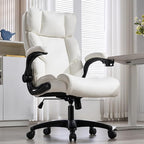 Big and Tall Office Chair 500lbs Wide Seat Executive Office Desk Chair High-Back Office Task Chair with Flip-Up Armrest, Ergonomic Lumbar Support Computer Office Chairs for Heavy People(White)