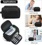 XQXA Extra Large Capacity Pencil Case Organizer, Multifunctional Pencil Pouch with Compartmens, Travel Simple Stationery Bag, Nylon Pencil Bag for Adults (Black Quilted)