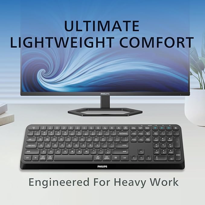 PHILIPS Professional Wireless & Bluetooth Keyboard - Standard-Layout Keyboards with 2.4GHz USB-Receiver, 3-Channel,Ergonomic & Quiet Design, Comfortable & Efficient for PC/Laptop/Pad