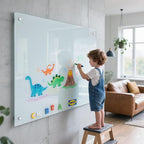 Magnetic Glass Whiteboard 48"x36" Glass Dry Erase Board 48"x36" Wall Mounted White Glassboard for Office School Home Shop