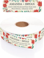 Ivory Holiday Floral Rolled Address Labels/Roll of 500 Personalized Return Address Labels/Designer Return Address Stickers in Elegant Plastic Dispenser