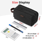 Sooez Large Pencil Case Pouch, Extra Big Pencil Pouch Pencil Bag with PU Handle & Zipper, Sturdy Pen Case with 3 Compartments, Aesthetic School College Supplies Organizer for Men Women Boys, Gray