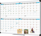 XBoard Magnetic Calendar Whiteboard 48" x 36" - 4 Month Colorful Calendar Dry Erase Board for Monthly Planning, Silver Aluminium Framed