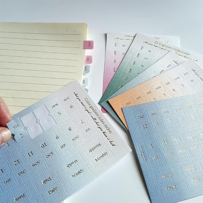 10 Sheets Monthly Adhesive Index Tabs Colorful Monthly Separator Tabs for Office Study Planners Organizations (Elegant)