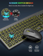 SABLUTE Wireless Keyboard and Mouse Combo Backlit - Compact Quiet Keyboard with RGB Mouse, Rechargeable, Slim, Sleep Mode, Portable Cordless Keyboard Mouse Set for Mac, Windows, Laptop (Space Gray)