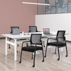 Waiting Room Chairs with Wheels, Adjustable Mesh Backrest, Desk Chair with Ergonomic Lumbar Support and Thickened Seats Cushion, 2 Pack Black