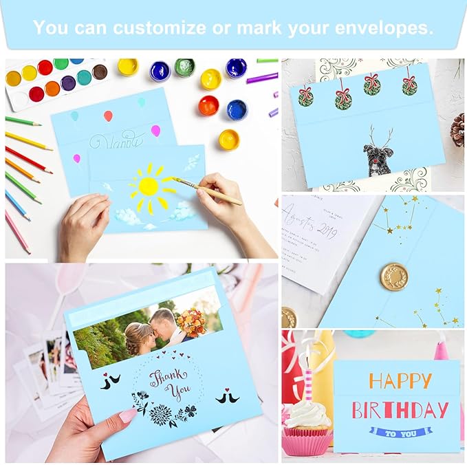 Joyberg 50 Pack Blue 5x7 Envelopes - Self Seal for Weddings, Invitations, Photos & Greeting Cards