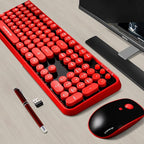 FOPETT Wireless Keyboard and Mouse Combo, 104 Keys Full-Sized 2.4 GHz Round Keycap Colorful Keyboards, USB Receiver Plug and Play, for Windows, Mac, PC, Laptop, Desktop (Black Red)