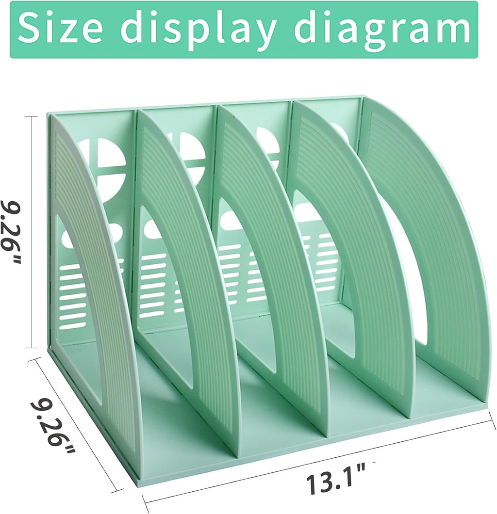 SAYEEC Magazine File Holder Folder Storage Desktop 4 Compartment Standing Hollow Green Files Bookshelf Organizer Box Office Racks Displays Holds Notebooks Documents for School Working Students
