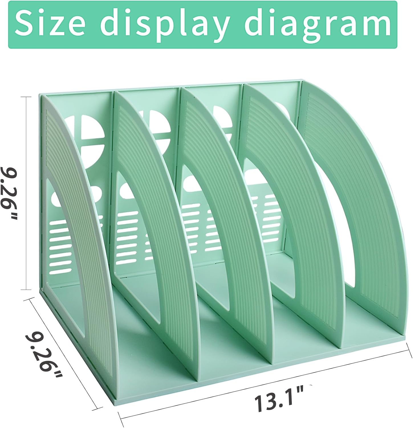 SAYEEC Magazine File Holder Folder Storage Desktop 4 Compartment Standing Hollow Green Files Bookshelf Organizer Box Office Racks Displays Holds Notebooks Documents for School Working Students