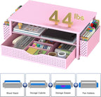 Desk Organizer and Accessories, Computer Monitor Stand Riser with Drawer and 2 Pen Holders, Office Desk Accessories & Workspace Organizers for Office Supplies (Pink)