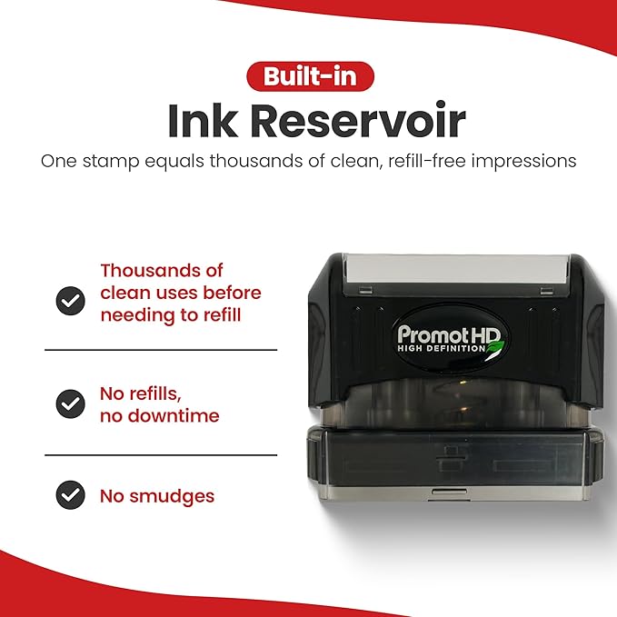 Promot Pre-Inked Custom Deposit Stamp - Personalized Text, Refillable Custom Stamp with Built-in Ink Reservoir, Easy 3-Step Re-Inking, Customized Rubber Stamp for Bank and Businesses (6-Lines)