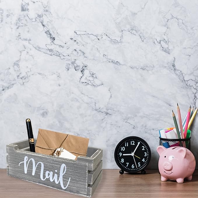 Mail Organizer Mail Holder Countertop, Wood Mail Basket for Wall Table Desk, Envelope Bill Holder for Home Office Decor (Grey)