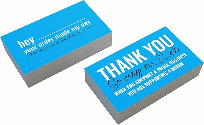 ITZAMNA Thank you for supporting small business cards Customer appreciation note cards Pink Script with Heart Pack of 100 sky blue