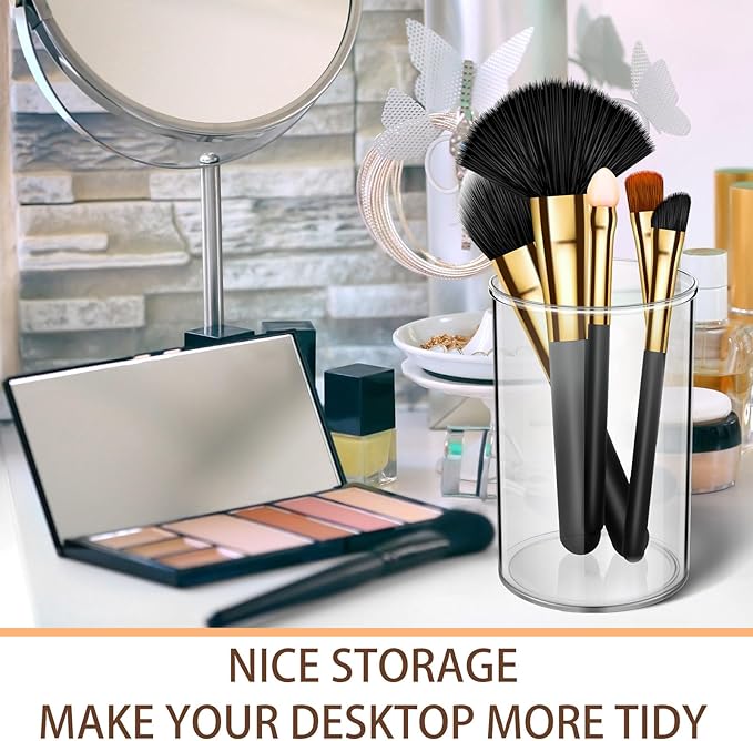 Crtiin 20 Pack Clear Acrylic Pen Holder Makeup Brush Round Pencil Holder for Desk Pen Cups Desk Organizers and Storage Desktop Stationery Organizer for Office School Home Supplies
