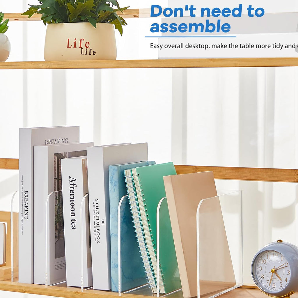 Suzile Clear Acrylic Magazine File Holder with Vertical Compartments Desk Organizer Book Rack for Desk Sorter Paper Folder Office Accessories(Clear,14.2 x 7.2 x 6.5 Inch)