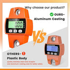 Digital Hanging Scale, 1102lb Crane Scale, 500kg Orange Digital Electronic Weighing Scale with LCD Display for Hunting, Outdoor, Bass Fishing, Big Game, Farm