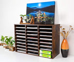 PAG Wood Literature Organizer Mail Sorter Student Mailbox for Classroom Desktop Bill Paper Holder for Office Home School, 27 Compartments, Antique Brown