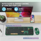 FOPETT Wireless Keyboard and Mouse Combo, 104 Keys Full-Sized 2.4 GHz Round Keycap Colorful Keyboards, USB Receiver Plug and Play, for Windows, Mac, PC, Laptop, Desktop (Black Green)