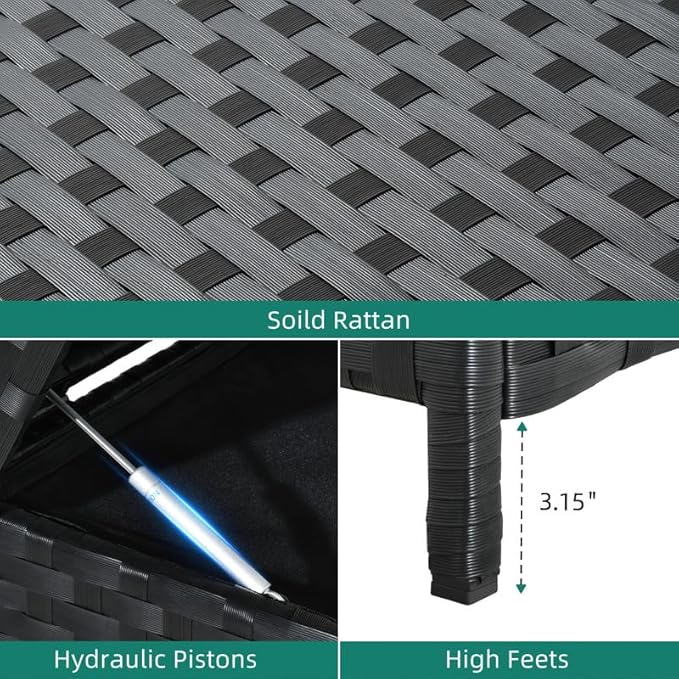 YITAHOME 230 Gallon Wicker Deck Box, XXL All-Weather Outdoor Storage Box, Rattan Storage Bin for Patio Furniture, Outdoor Cushions, Pool Storage and Garden Tools - Black