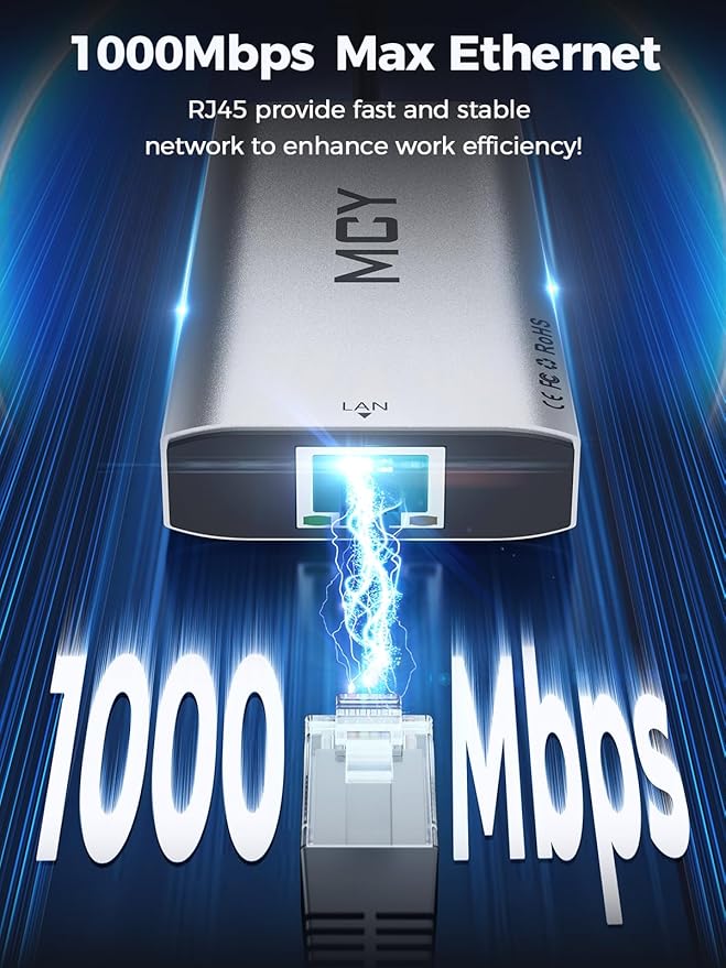 MCY USB C Hub,Laptop Docking Station Dual Monitor Single 8K,2x4K@60Hz,10 in 1 Type-C Multiport Adapter with 2 HDMI,PD100W,Extender Splitter,Card Reader,Ethernet Dock for Mac/Dell/HP/Surface/Steam Deck