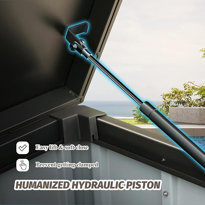 Domi Deck Box 190 Gallon, Waterproof Lockable Steel Outdoor Storage Container for Outside Cushions, Garden Tools and Pools Equipment, Brown