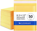 Kraft Bubble Mailers 8.5×12' Inch 50 Pack Yellow shipping envelopes Self-Seal Padded Mailing Envelopes for Jewelry Makeup Supplies and Small Business Packaging