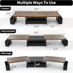 Desk Dual Monitor Stand Riser - Desk Organizer with Drawer and Pen Holders, Office Desk Accessories & Workspace Organization, Computer Monitor Stand for Laptop, Printer, TV, Office Decor, Wood