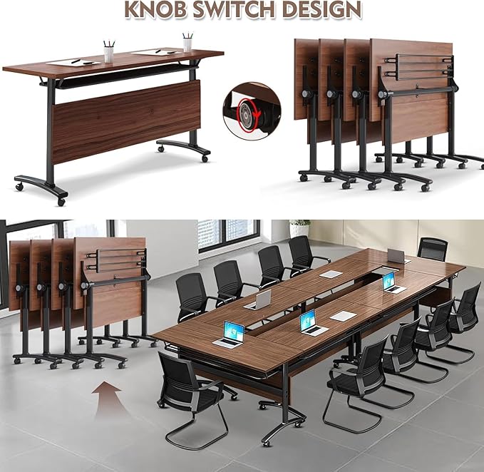 Conference Table, Folding Conference Tables Modern White, Conference Room Table with Wheels, 2-10 People for Office, Meeting Room (4, 1619YHT, 55IN)