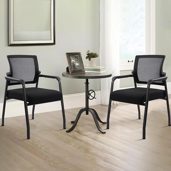 Desk Chair No Wheels with Adjustable Mesh Backrest, Arm Chair with Ergonomic Lumbar Support and Thickened Seats Cushion, Waiting Room Chairs for Office School Church Guest Reception, 4PACK