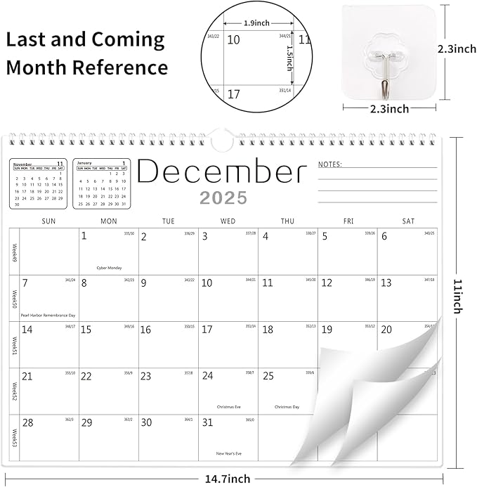 Wall Calendar -Calendar 2026-2027 from Jan. 2026 to Jun. 2027,18 Months Calendar,12"×17"Thick Paper with festival Dates and Ruled Blocks for Home or Office New Year and Christmas Gifts