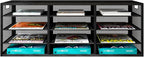Mail Sorter Adjustable Countertop Heavy Duty Literature Organizer Student Mailbox for Classroom Desktop Bill Paper Holder Rack for Office Home School, 12 Compartments, Black