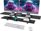 Dual Monitor Stand, 2-Tier Wood Monitor Riser with Storage Organizer and Cable Management, Black