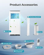 EUHOMY 10,000 BTU Portable Air Conditioners Unit Up to 450 Sq.Ft, 3-in-1 Portable Air Conditioner, Portable AC Unit with Cool, Fan, Dehumidifier, Sleep Mode, 24H Timer, RVs, Office, Apartments, White