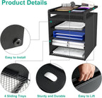 Aothia Desk Organizer with 4 Sliding Trays – Metal File Organizer for Desktop, Hanging Under Desk Organizer and Paper Tray Shelf, Space-Saving Office Document Sorter, Black