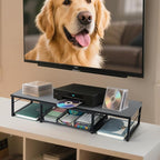 Dual Monitor Stand Riser, Desk Organizer with Drawer, Office Desk Organizers and Accessories, Office Workspace Organization, Computer Monitor Stand for Laptop, Printer (Black)