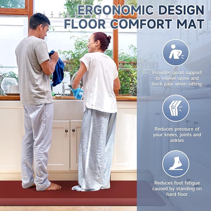 StepRite 4/5 Inch Thick Kitchen Mat Anti Fatigue Mat Kitchen Rugs Kitchen Decor Non-Slip, Stain Resistant, Waterproof Kitchen Mats Desk Mat for Kitchen, Office, Workshop, Red, 17'' x 47''