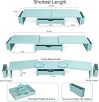 gianotter Dual Monitor Stand Riser, Desk Organizer With Drawer and 2 Pen Holders, Monitor Stand for Desk, Office Decor Essentials (Blue)