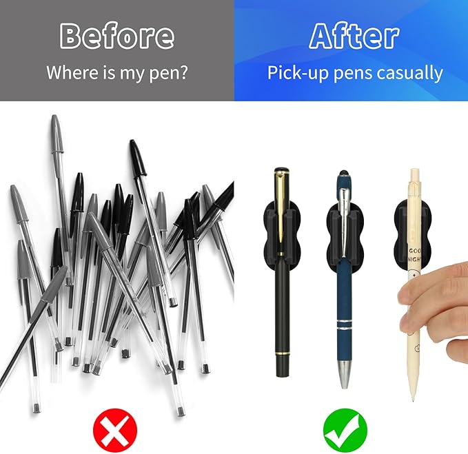 Adhesive Pen Pencil Holder for Desk Wall, 12PCS Marker Holder for Whiteboard Silicone Pen Holder for Clipboard Office Essentials Teacher Supplies (12PCS Black)