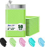 Poly Bubble Mailers 4x8 Padded Envelopes #000 50pcs, Self Seal Shipping Envelopes Padded Packaging for Small Business (Light Green)