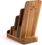 Brochure Holder - 4-Tier Acacia Wood Brochure Display Stand - Waterproof Flyer Stand w/Non-Slip Base - Handmade Flyer Holder for Flyer Display, Menu Holder, Pamphlet & Business Cards- [Pack of 1]