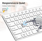 2.4G Wireless and Bluetooth Keyboard with Numeric Keypad, Multi-Device, Rechargeable, Compatible with Mac, Windows (White)