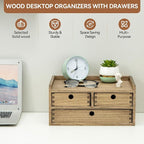 KIRIGEN Desk Organizer with Drawers - Wood Drawer Storage Box with Trays for Tabletop - Workspace Office Toiletries Supplies Tool Caddy - Wooden Storage Cabinet Dark Brown（DT2D3C-DBR）