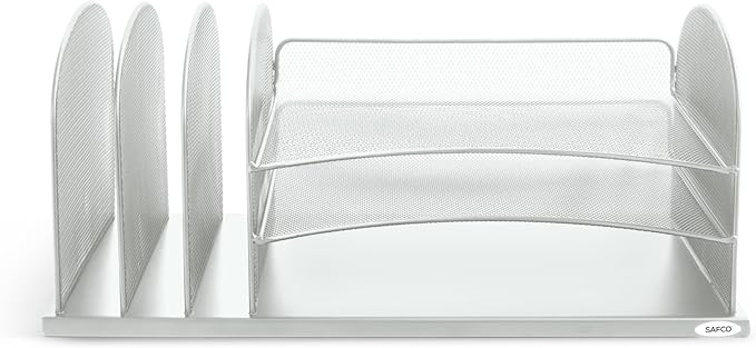 Safco Onyx Desk Organizer with 3 Horizontal and 3 Upright Trays, Durable Steel Construction, Silver
