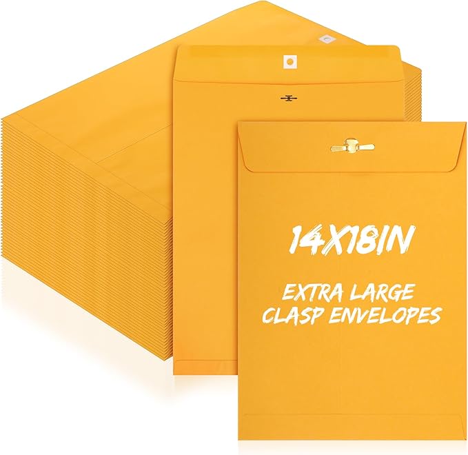 50 Pcs 14 x 18 Inch Extra Large Mailing Clasp Envelopes Jumbo Kraft Catalog Manila Envelope with Clasp Closure for Oversized Big Documents Office Home Business Legal School Storing Mailing