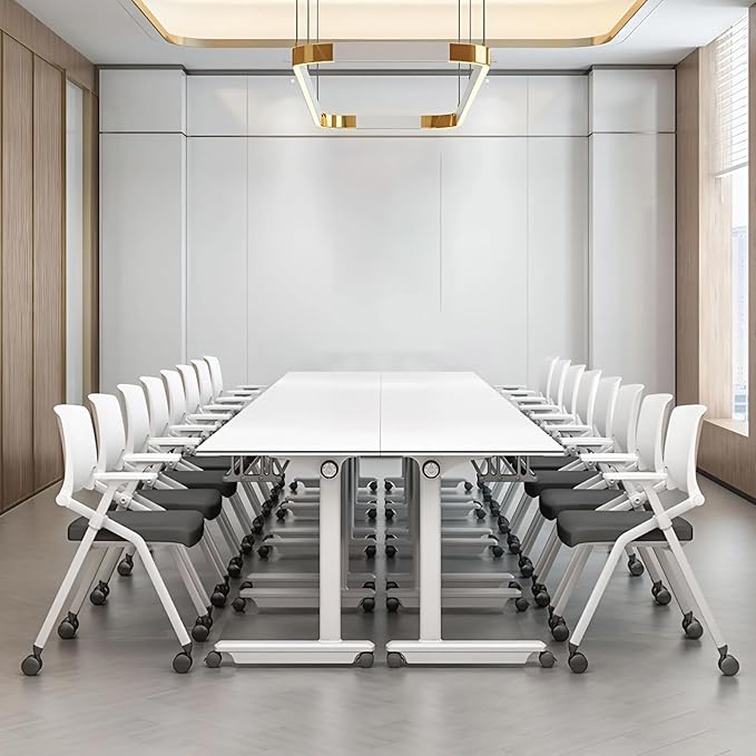 6Pack Conference Room Table, Folding Conference Table for Office Classroom, Mobile Training Tables with Casters Silent Wheels, Large Rectangular Convertible Modular Seminar Tables (L63in)